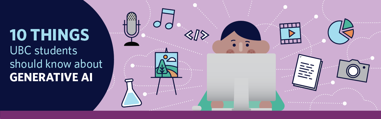 Web banner for the 10 things UBC students should know about generative AI