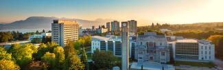 An aerial view of the Clock Tower and the Irving K. Barber Learning Centre at UBC's Vancouver campus