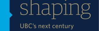 A blue banner that reads 'Shapring UBC's next century'